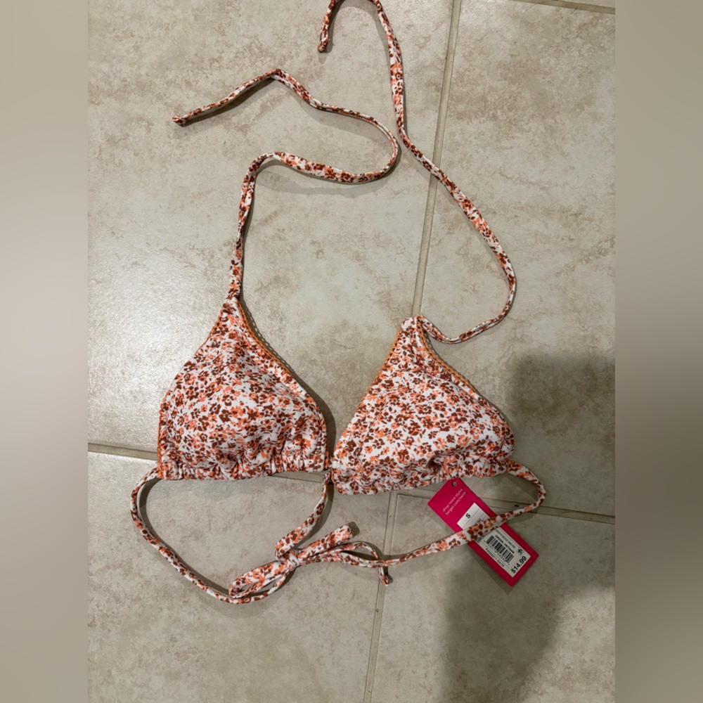Xhilaration Floral Bikini Top - Orange and White. Size Small.